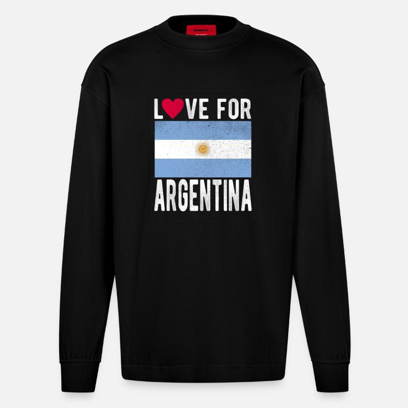 Drapeau de l’ARGENTINE - Manches longues bio épais oversize fabriqué en UE - SOLID BLACK
