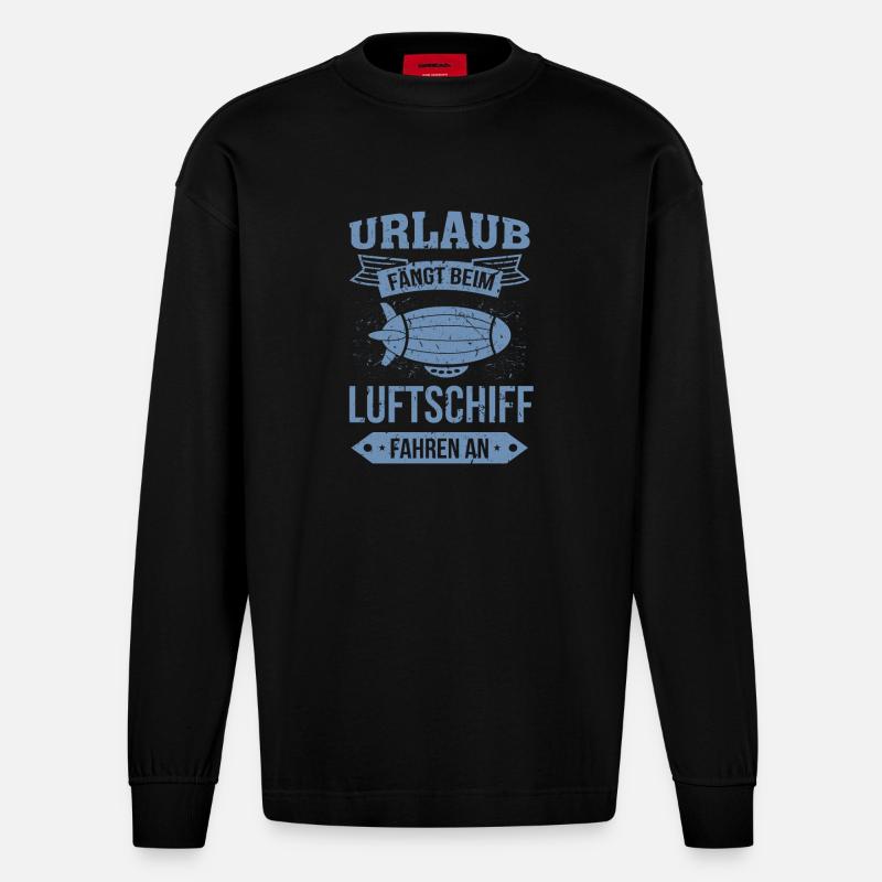 Luftschiff Urlaub fängt an - Heavyweight Oversized Organic Langarmshirt Made in EU - SOLID BLACK