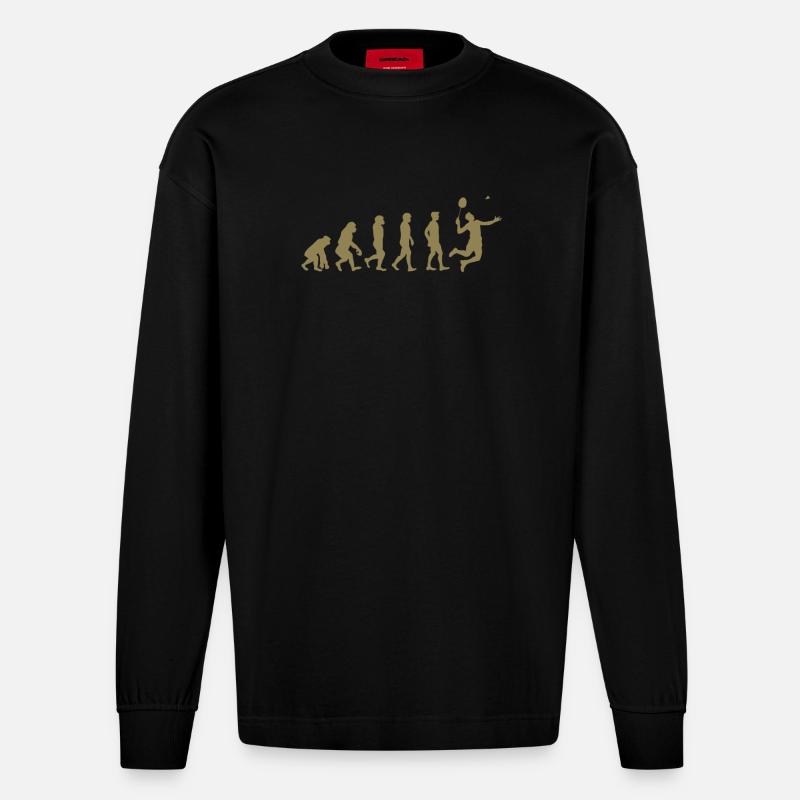 Badminton Evolution Geschenk - Heavyweight Oversized Organic Langarmshirt Made in EU - SOLID BLACK