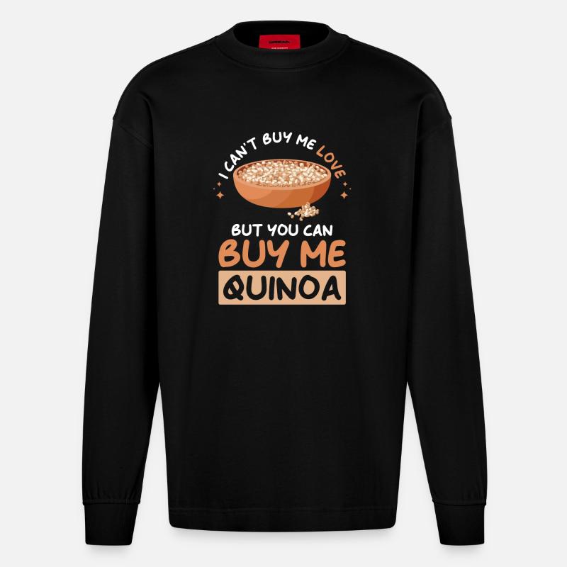 Quinoa Spruch - Heavyweight Oversized Organic Langarmshirt Made in EU - SOLID BLACK