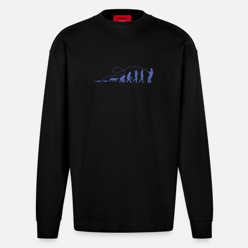 Evolution Angler TShirt - Heavyweight Oversized Organic Longsleeve Shirt Made in EU - SOLID BLACK
