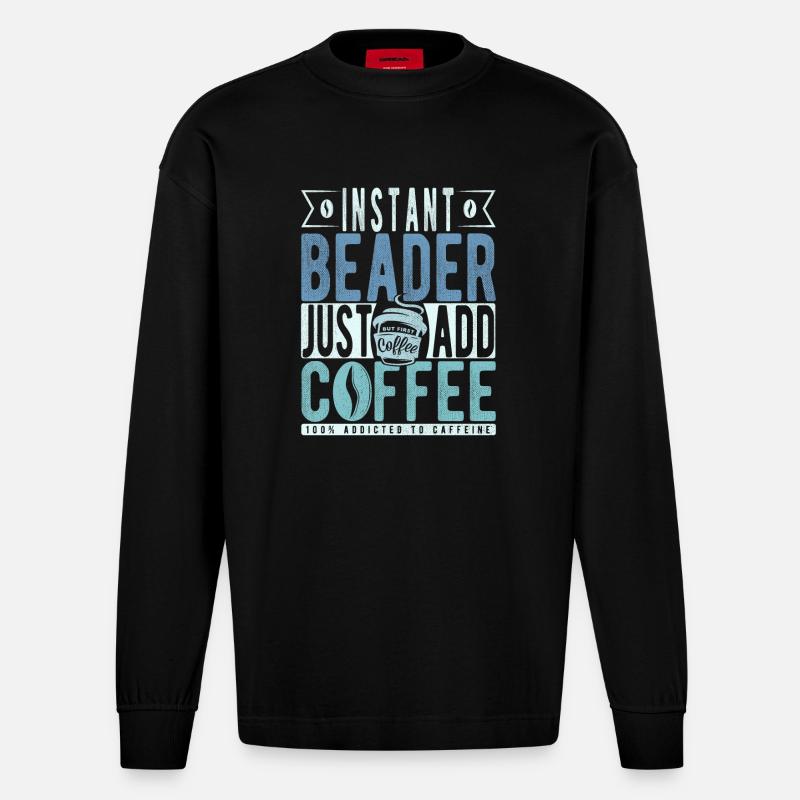 Buchalter Kaffee Spruch - Heavyweight Oversized Organic Langarmshirt Made in EU - SOLID BLACK