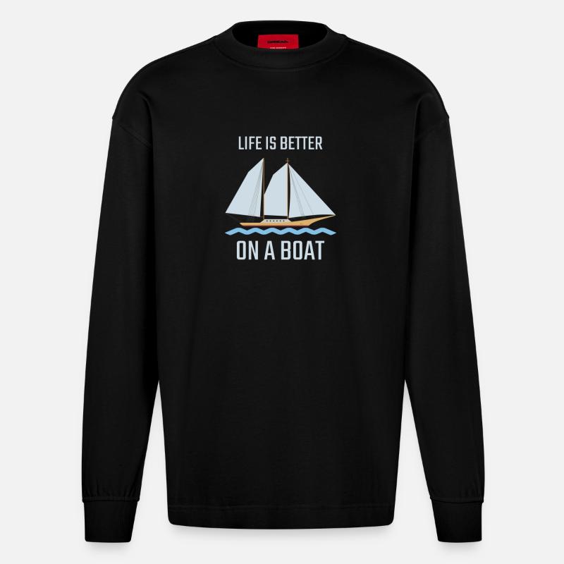 Boot Bootfahren - Heavyweight Oversized Organic Langarmshirt Made in EU - SOLID BLACK