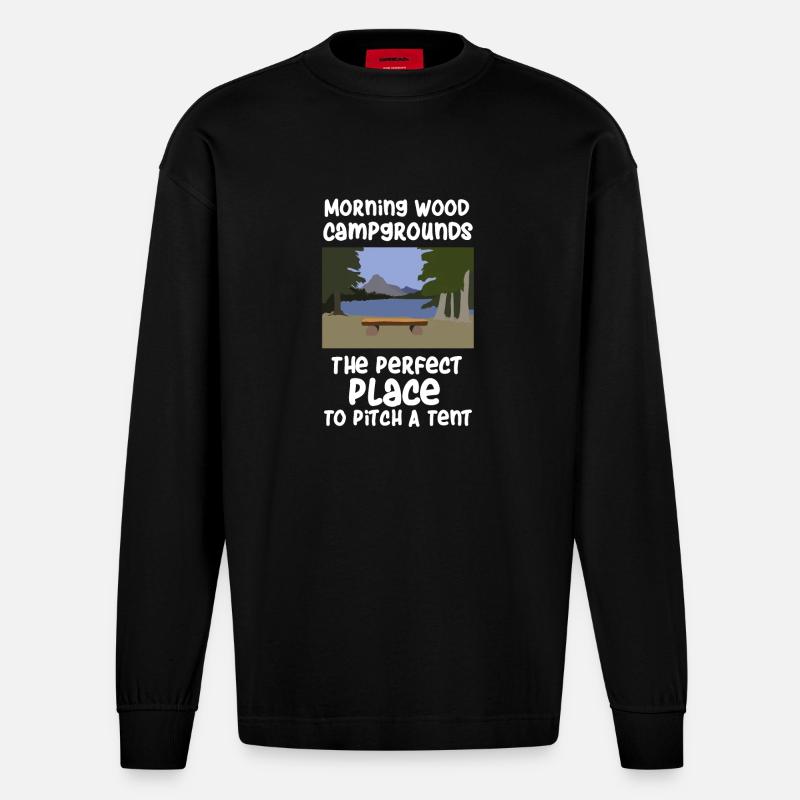 Camping Spruch Zelten - Heavyweight Oversized Organic Langarmshirt Made in EU - SOLID BLACK