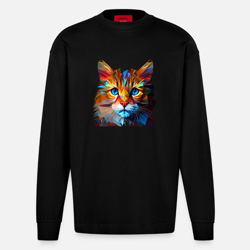 Chaton Chaton Chat Polygone Chat - Manches longues bio épais oversize fabriqué en UE - SOLID BLACK