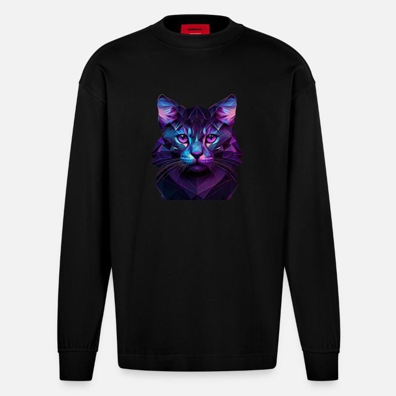Katze Katzen Kätzchen Polygon Katze - Heavyweight Oversized Organic Langarmshirt Made in EU - SOLID BLACK