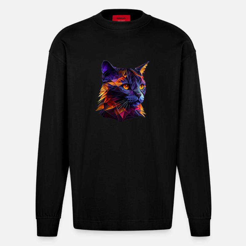 Katze Katzen Kätzchen Polygon Katze - Heavyweight Oversized Organic Langarmshirt Made in EU - SOLID BLACK