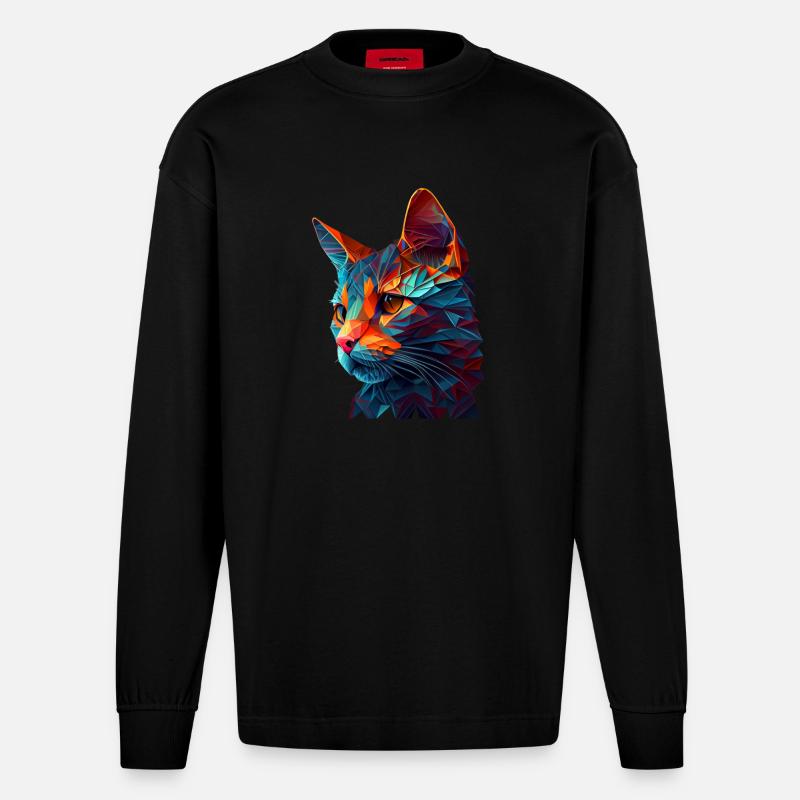 Chaton Chaton Chat Polygone Chat - Manches longues bio épais oversize fabriqué en UE - SOLID BLACK
