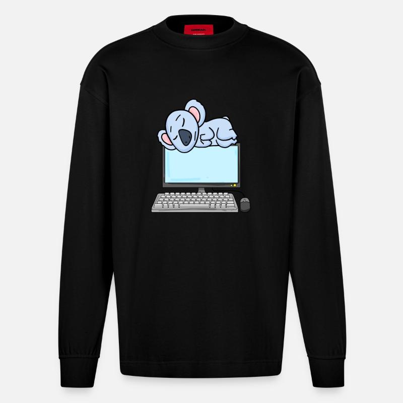 Koala Computer Nerd Programmer Gift - Heavyweight Oversized Organic Longsleeve Shirt Made in EU - SOLID BLACK