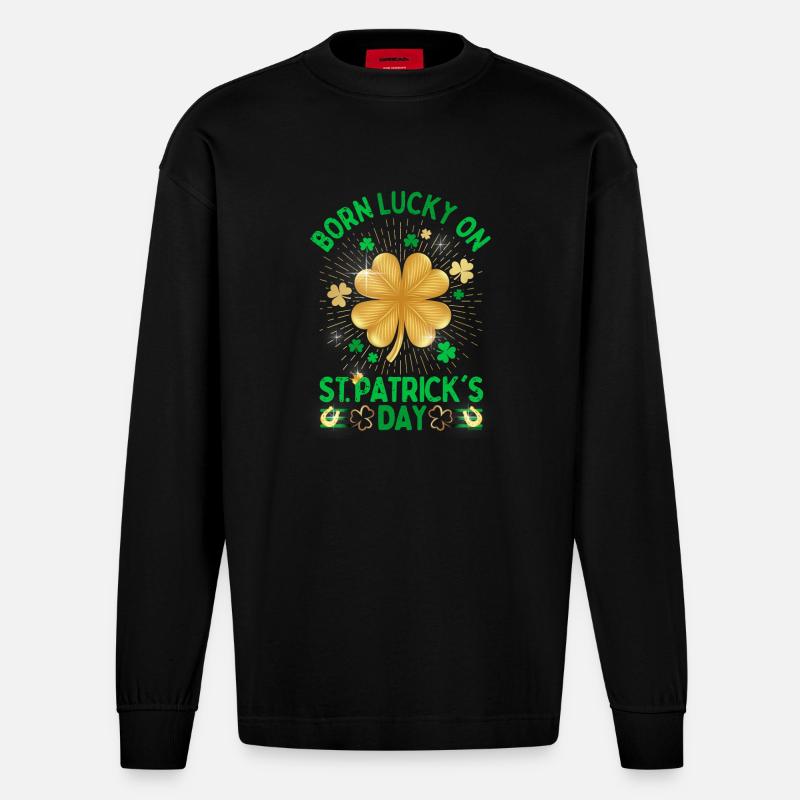 Irland Saint Patrick's Day oder - Heavyweight Oversized Organic Langarmshirt Made in EU - SOLID BLACK