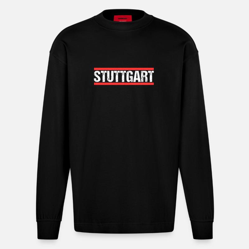 Stuttgartererin Stuttgarterer Stuttgarter - Heavyweight Oversized Organic Langarmshirt Made in EU - SOLID BLACK
