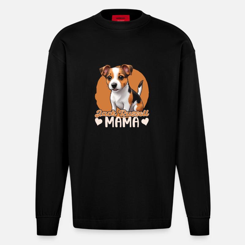 Jack Russell Mama - Heavyweight Oversized Organic Langarmshirt Made in EU - SOLID BLACK