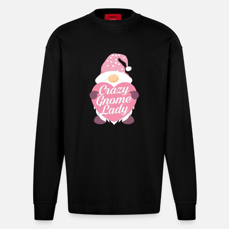 Dame Gnome folle - Manches longues bio épais oversize fabriqué en UE - SOLID BLACK