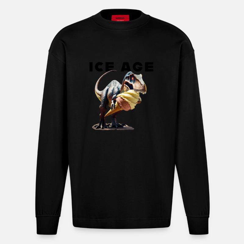 Eiszeit mit Dinosaurier - Heavyweight Oversized Organic Langarmshirt Made in EU - SOLID BLACK
