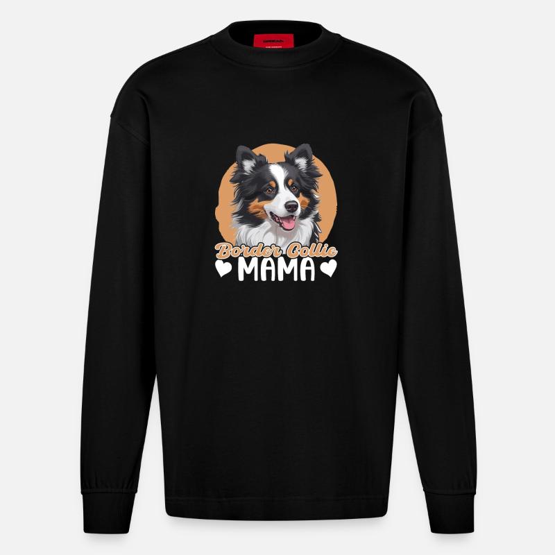 Border Collie Mama - Manches longues bio épais oversize fabriqué en UE - SOLID BLACK
