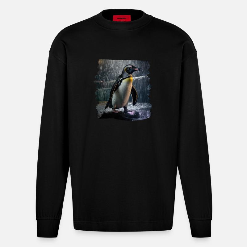 Pinguine realistic Pinguin - Heavyweight Oversized Organic Langarmshirt Made in EU - SOLID BLACK