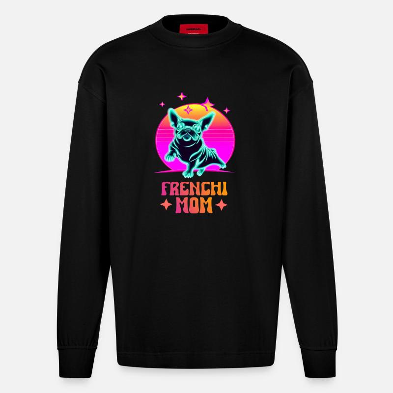 Frenchie Mom - Heavyweight Oversized Organic Langarmshirt Made in EU - SOLID BLACK