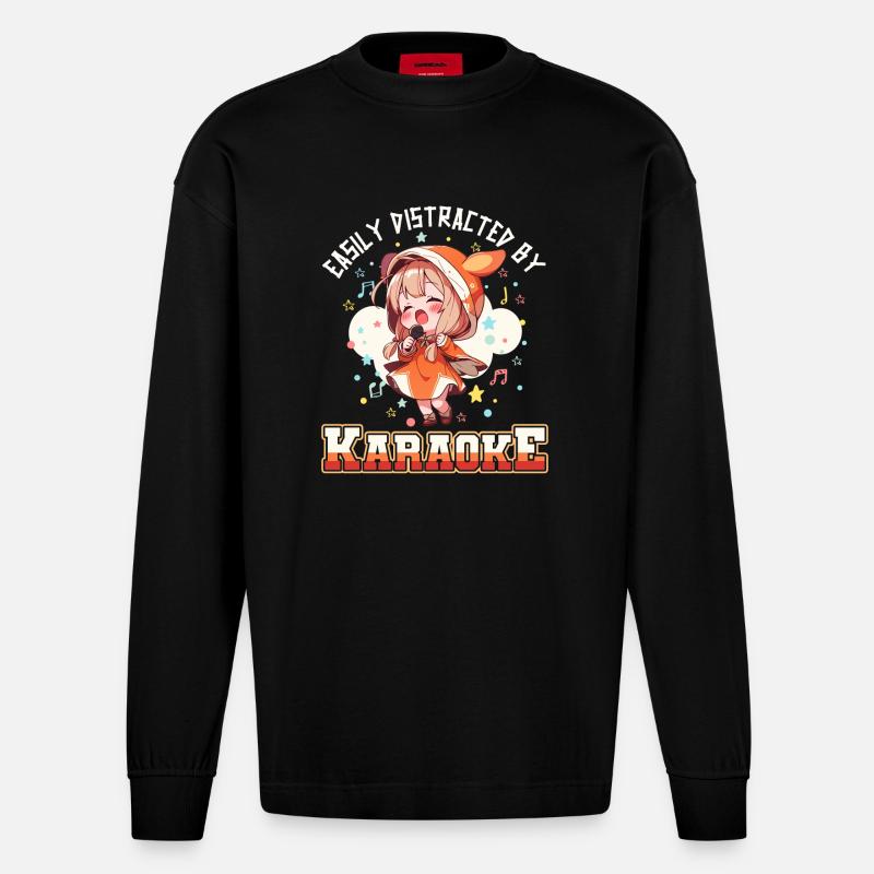 Easily distracted by Karaoke - Heavyweight Oversized Organic Langarmshirt Made in EU - SOLID BLACK