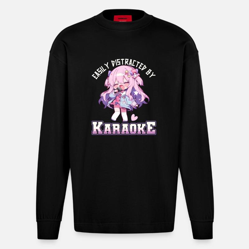 Easily distracted by Karaoke - Heavyweight Oversized Organic Langarmshirt Made in EU - SOLID BLACK