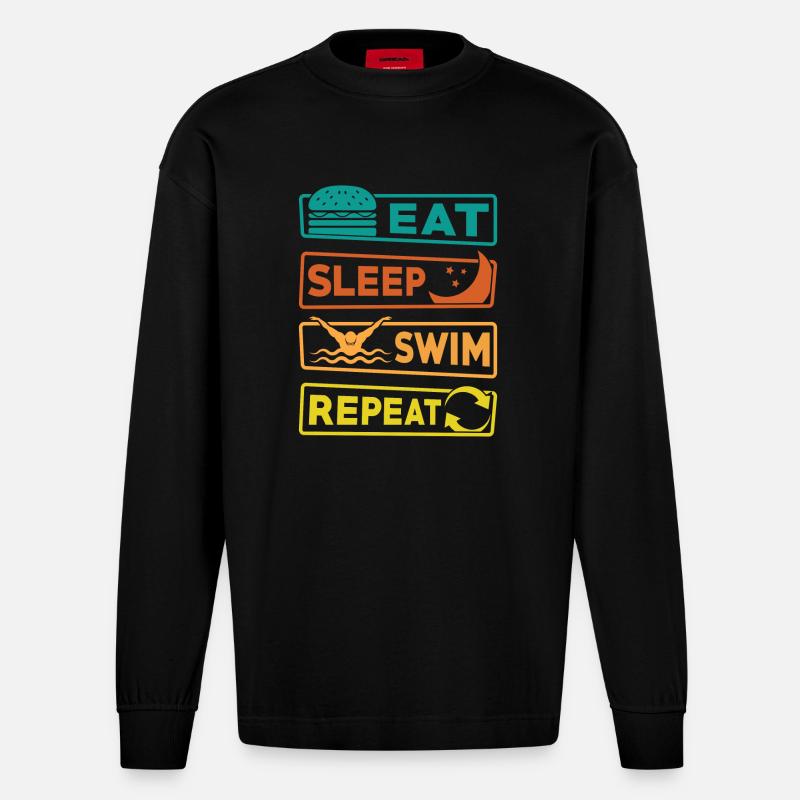 Manger Dormir Nager Répéter - Manches longues bio épais oversize fabriqué en UE - SOLID BLACK