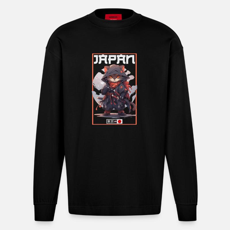 Chat d’Asie Samouraï japonais Samouraï - Manches longues bio épais oversize fabriqué en UE - SOLID BLACK