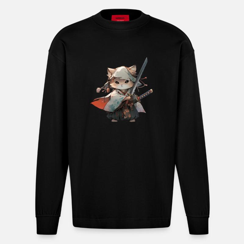Chat d’Asie Samouraï japonais Samouraï - Manches longues bio épais oversize fabriqué en UE - SOLID BLACK