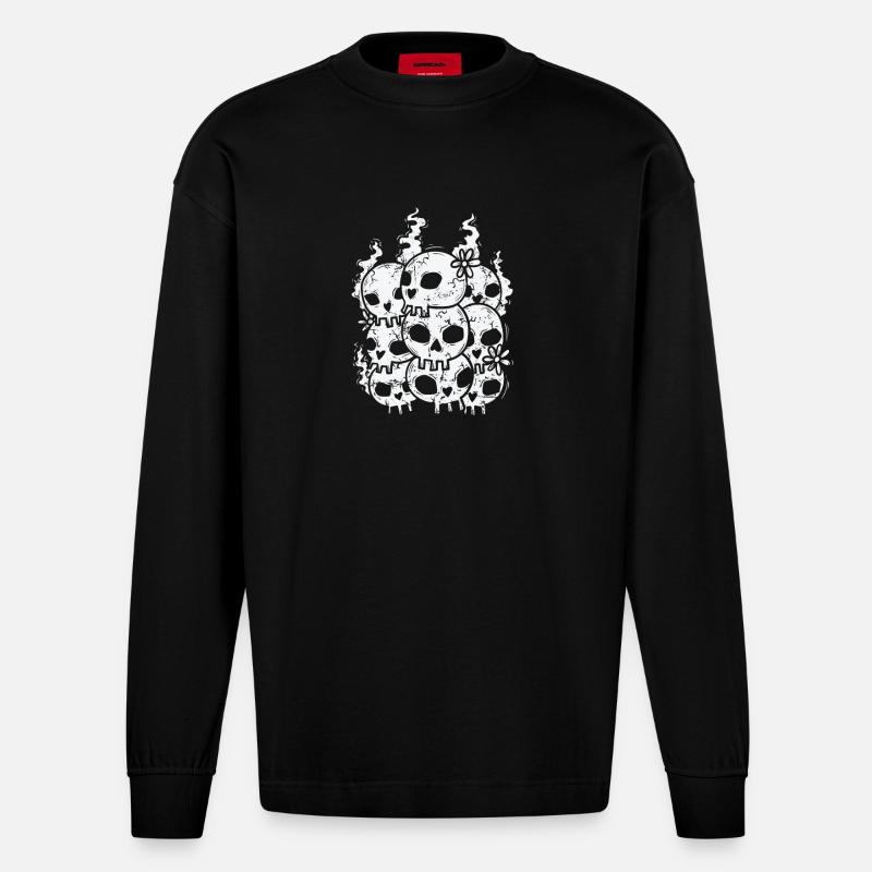 Bone Skull Style gothique - Manches longues bio épais oversize fabriqué en UE - SOLID BLACK