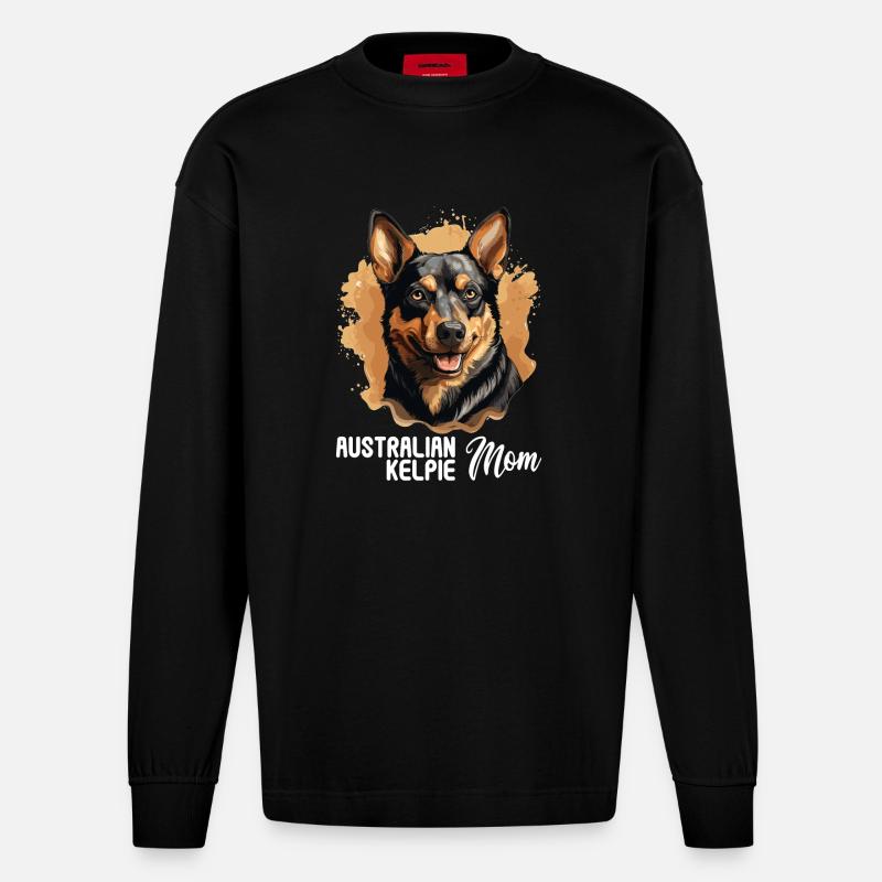 Chien Kelpie australien - Manches longues bio épais oversize fabriqué en UE - SOLID BLACK