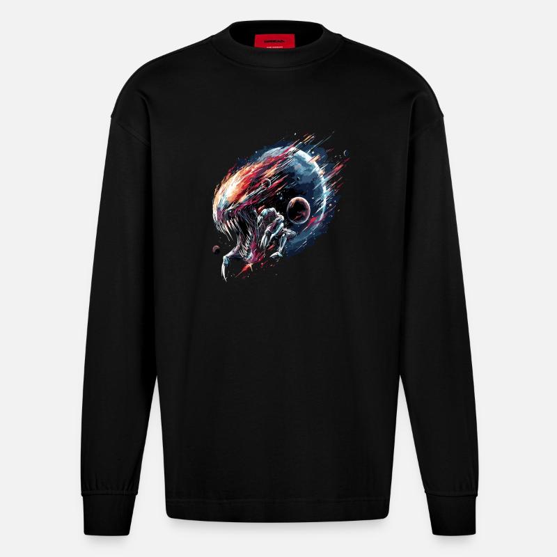 Alien Creature Planet Sci-Fi - Heavyweight Oversized Organic Langarmshirt Made in EU - SOLID BLACK