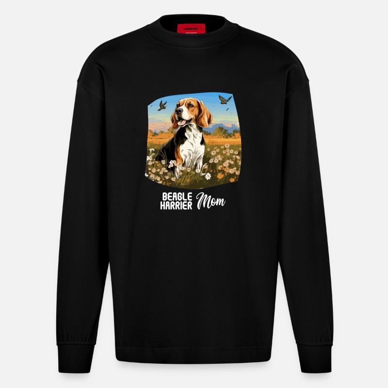 Hund Beagle Harrier - Heavyweight Oversized Organic Langarmshirt Made in EU - SOLID BLACK