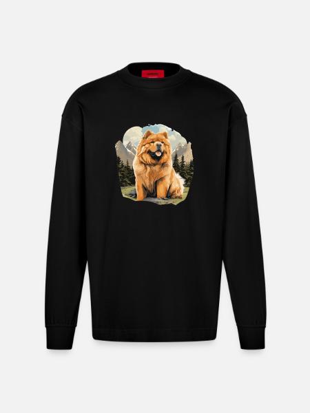 Hund Chow Chow - Heavyweight Oversized Organic Langarmshirt Made in EU - SOLID BLACK