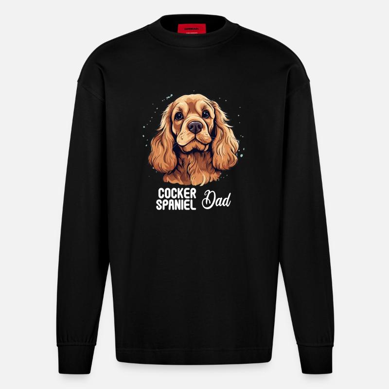 Hund Cocker Spaniel - Heavyweight Oversized Organic Langarmshirt Made in EU - SOLID BLACK