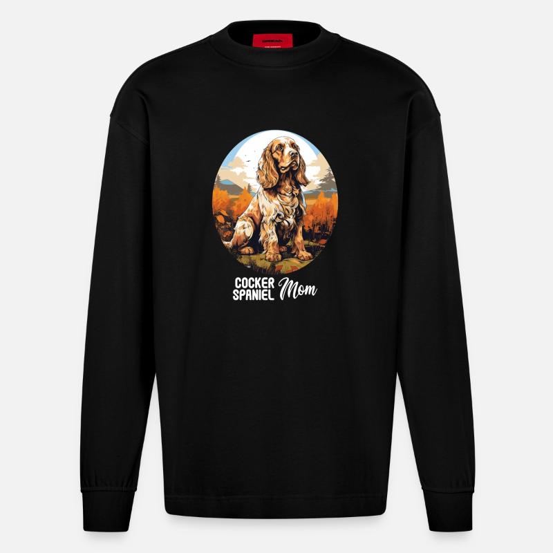 Hund Cocker Spaniel - Heavyweight Oversized Organic Langarmshirt Made in EU - SOLID BLACK