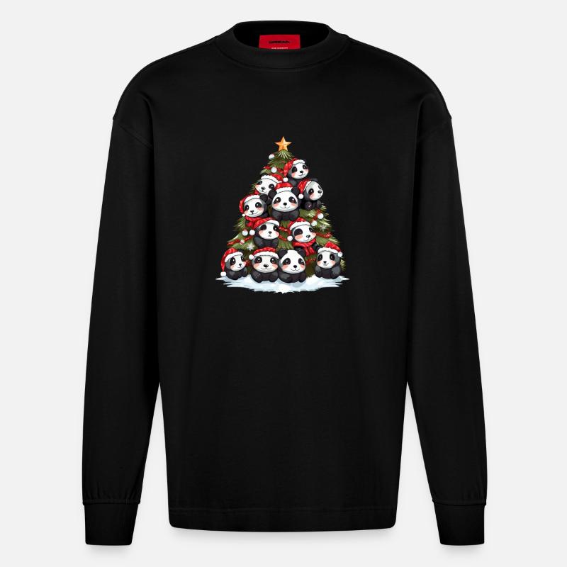 Panda de Noël sapin sapin - Manches longues bio épais oversize fabriqué en UE - SOLID BLACK
