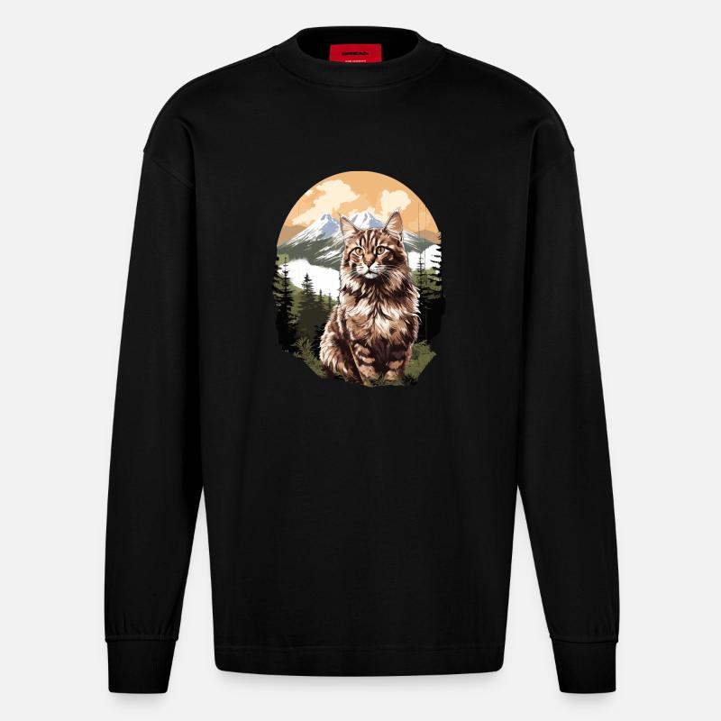 Norwegian Forest Cat - Heavyweight Oversized Organic Langarmshirt Made in EU - SOLID BLACK
