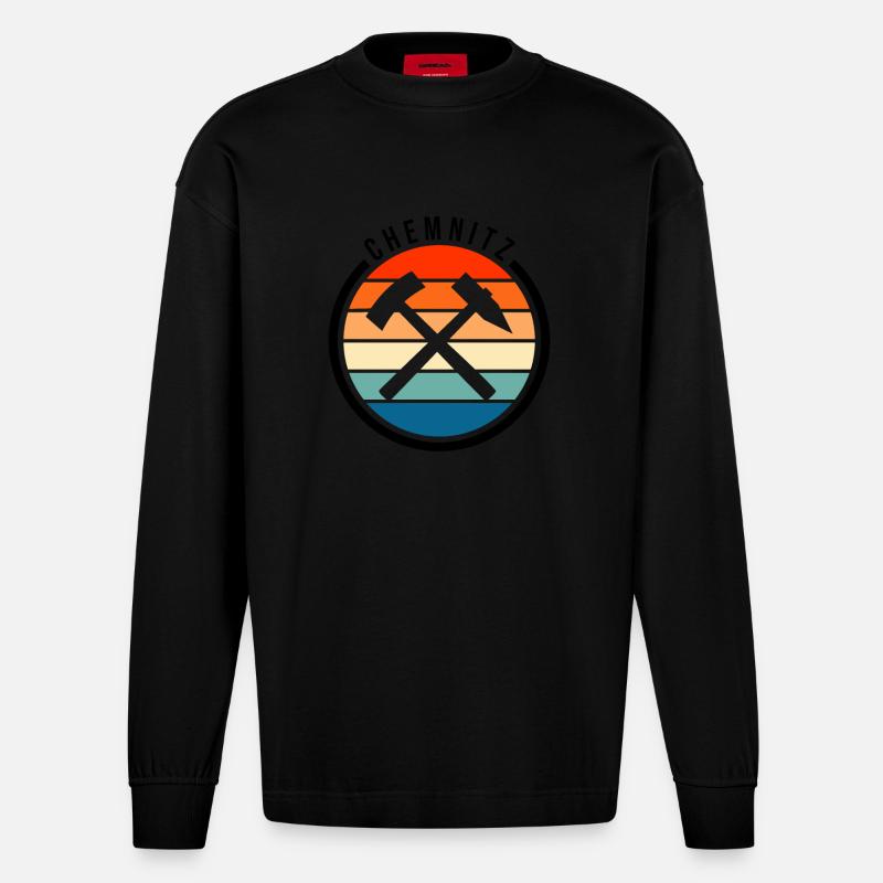 Chemnitz Symbol Design - Heavyweight Oversized Organic Langarmshirt Made in EU - SOLID BLACK