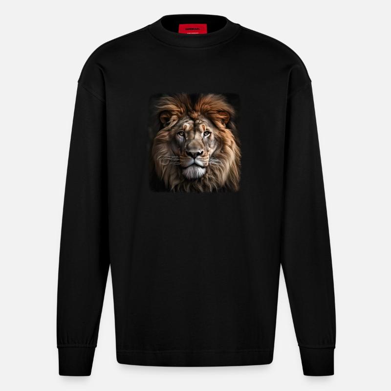 Löwen realistic Löwe - Heavyweight Oversized Organic Langarmshirt Made in EU - SOLID BLACK