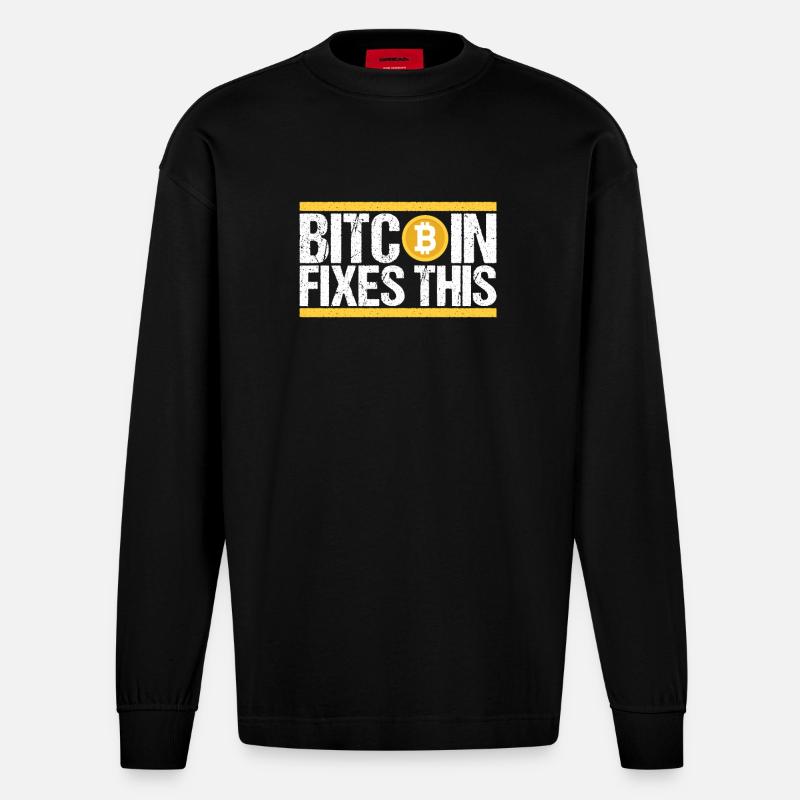 Bitcoin Fixes this - Heavyweight Oversized Organic Langarmshirt Made in EU - SOLID BLACK