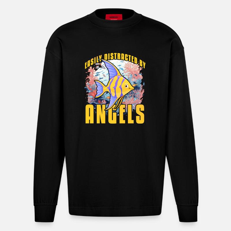 Facilement distrait par les anges - Manches longues bio épais oversize fabriqué en UE - SOLID BLACK