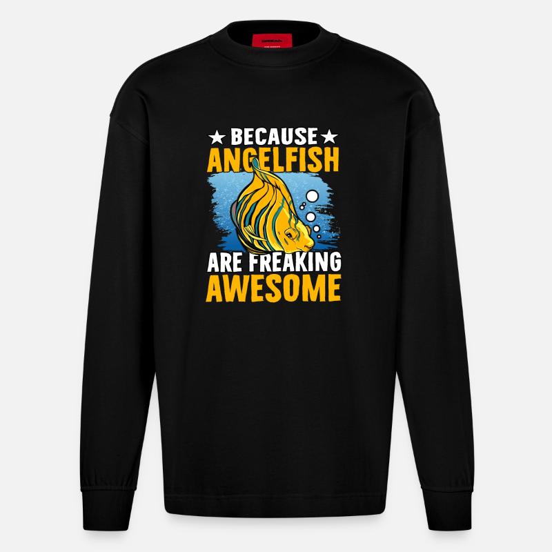 Because Angelfish are freaking Awesome - Heavyweight Oversized Organic Longsleeve Shirt Made in EU - SOLID BLACK