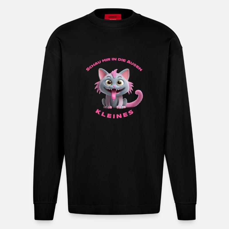 Regarde-moi dans les yeux petit - Manches longues bio épais oversize fabriqué en UE - SOLID BLACK