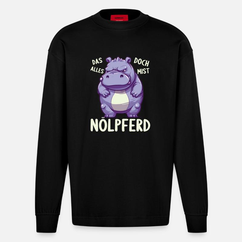 Nilpferd Hippo meckern Meckerer Nölpferd - Heavyweight Oversized Organic Langarmshirt Made in EU - SOLID BLACK