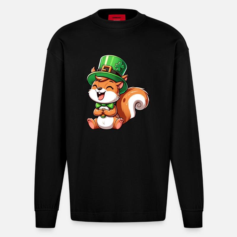 Freches Eichhörnchen St. Patricks - Heavyweight Oversized Organic Langarmshirt Made in EU - SOLID BLACK