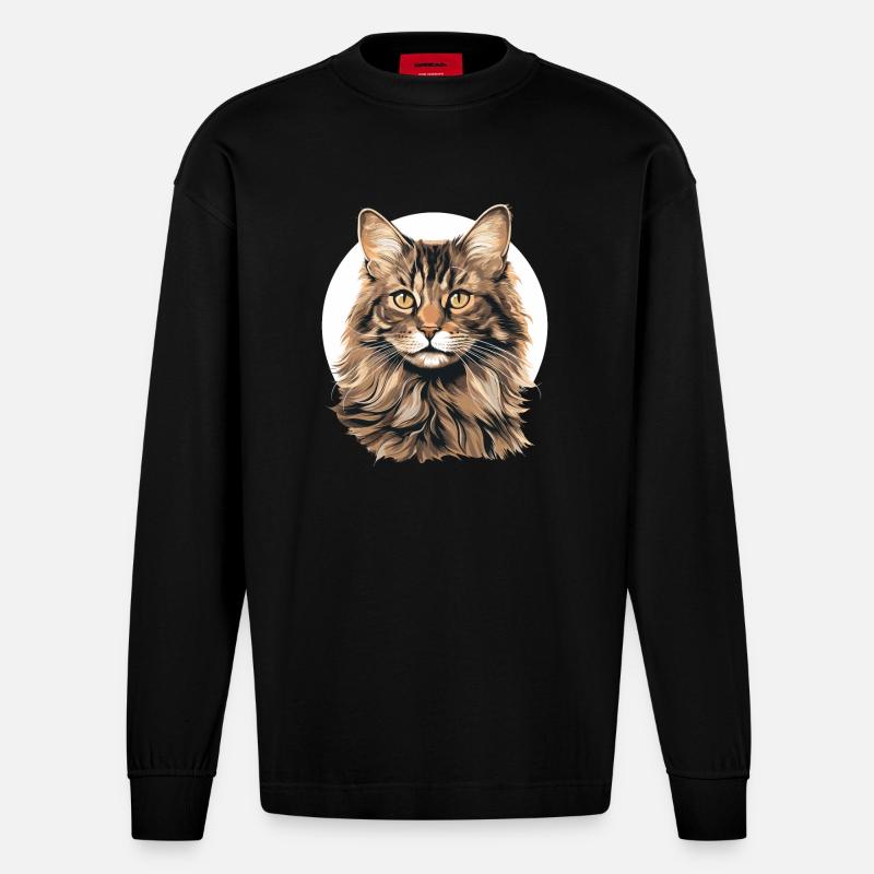 Cat Katzen American Bobtail - Heavyweight Oversized Organic Langarmshirt Made in EU - SOLID BLACK