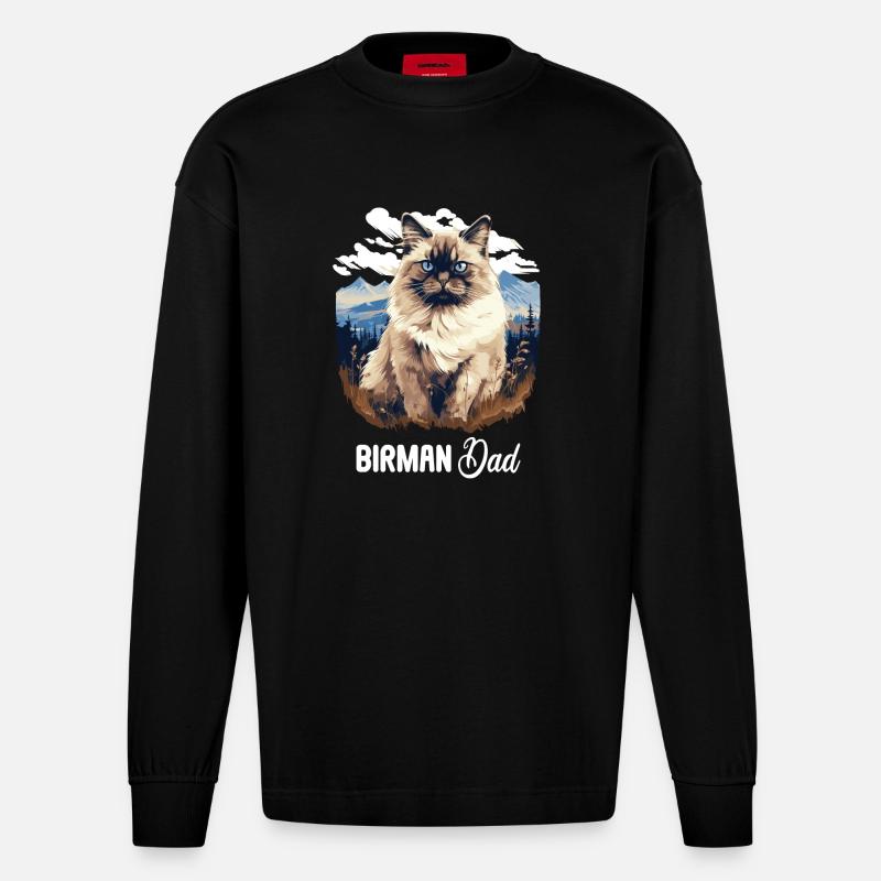 Birman Cat Birma Katze - Heavyweight Oversized Organic Langarmshirt Made in EU - SOLID BLACK