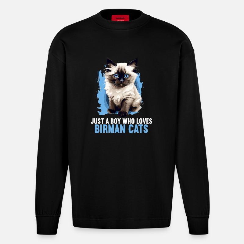Birman Cat Birma Katze - Heavyweight Oversized Organic Langarmshirt Made in EU - SOLID BLACK