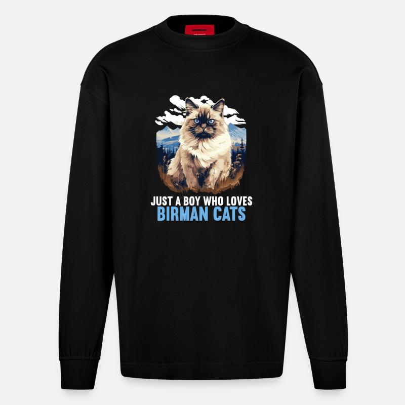 Birman Cat Birma Katze - Heavyweight Oversized Organic Langarmshirt Made in EU - SOLID BLACK