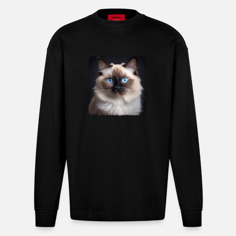 Birman Cat Birma Katze - Heavyweight Oversized Organic Langarmshirt Made in EU - SOLID BLACK