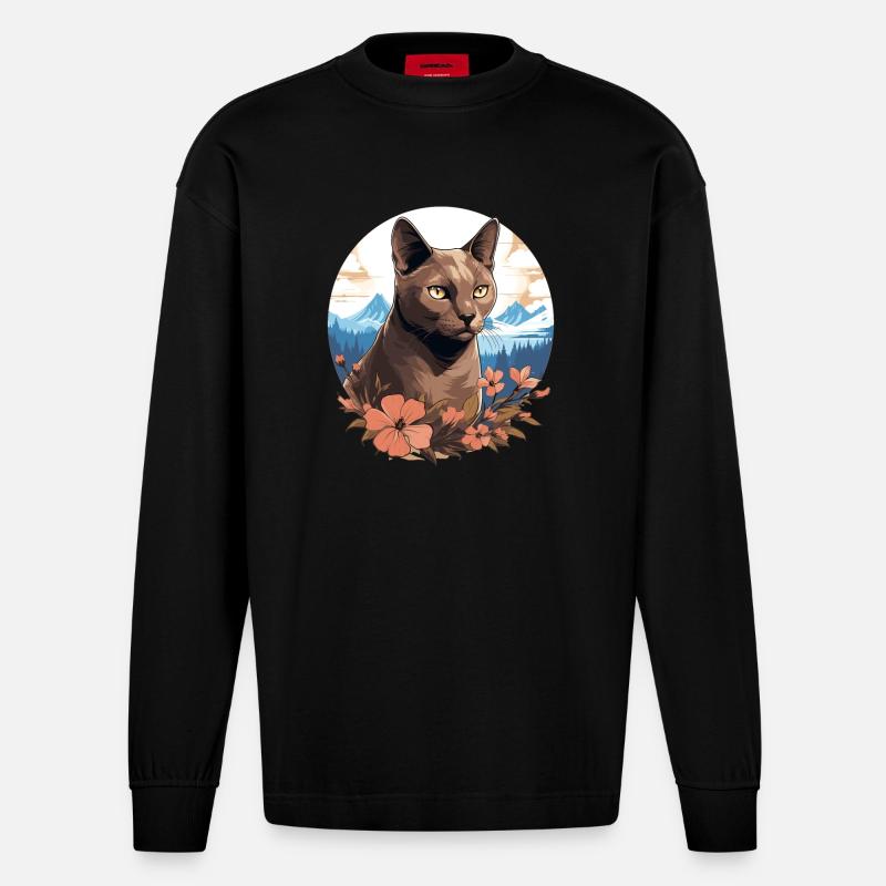 Chat birman Birmanie Katze - Manches longues bio épais oversize fabriqué en UE - SOLID BLACK
