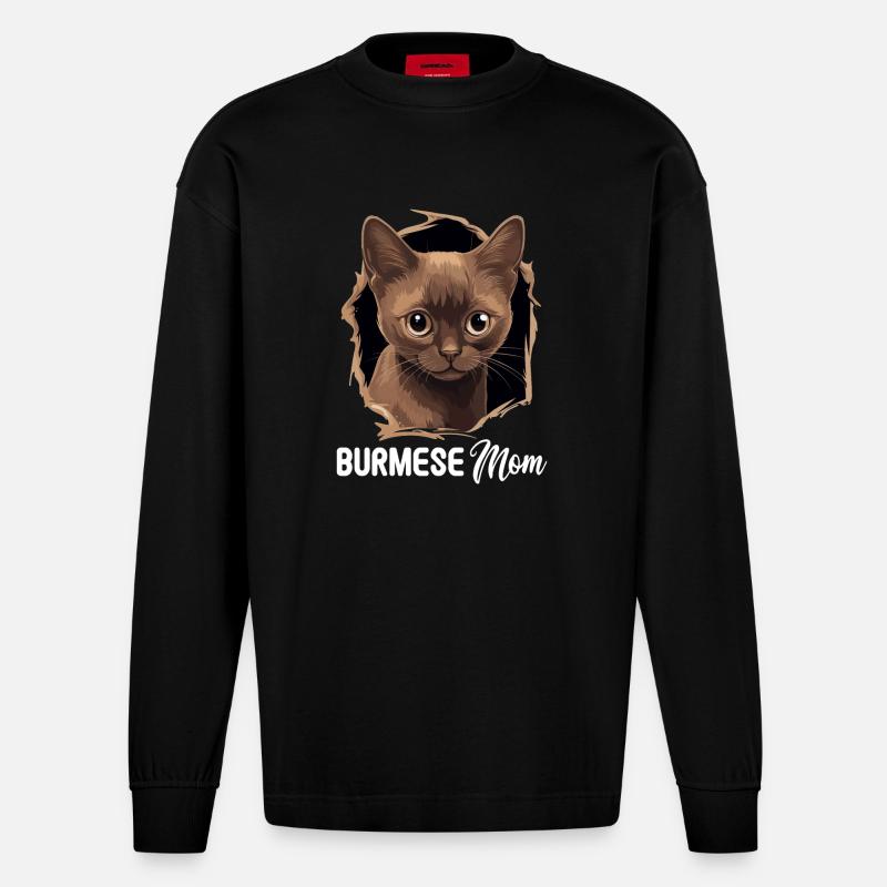 Chat birman Birmanie Katze - Manches longues bio épais oversize fabriqué en UE - SOLID BLACK